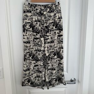 ELAINE ROSE | Black and Cream Print Pants Size Medium